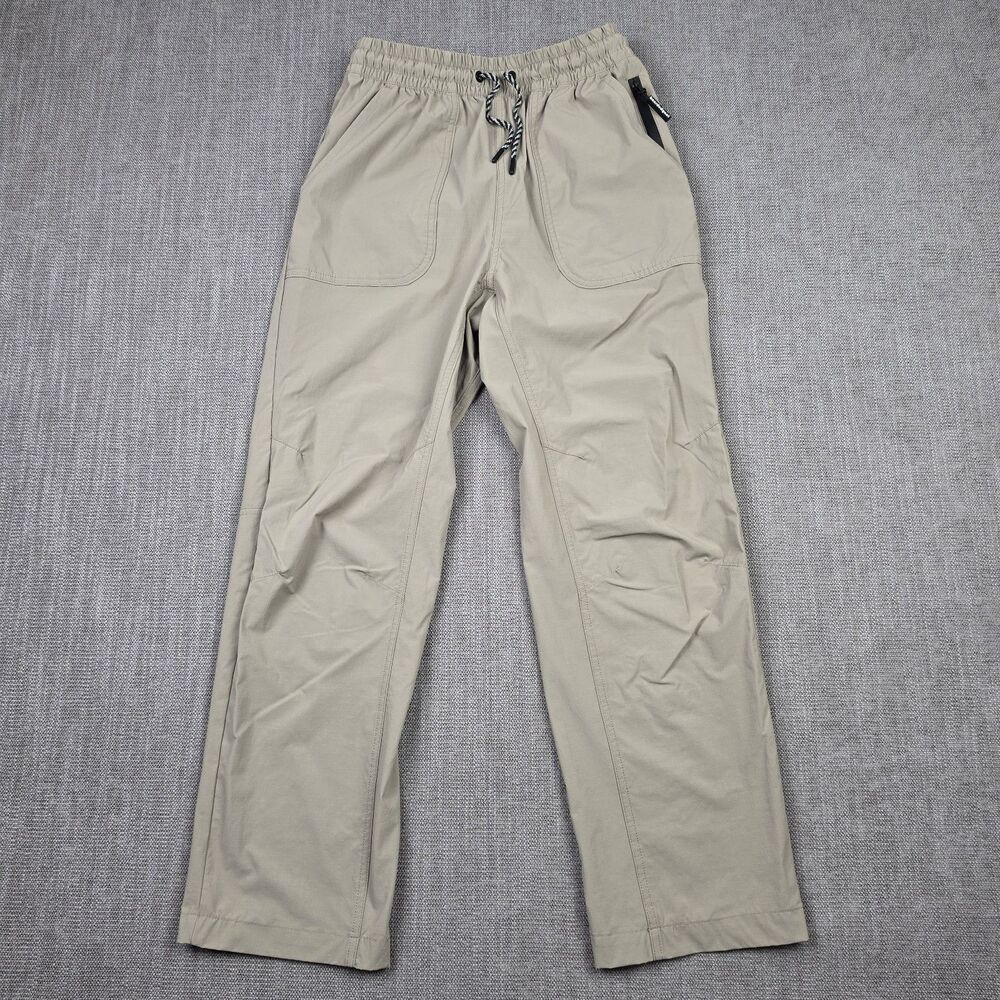 Beardedgoat Men Small Lightweight Hiking Pants Elastic Waist Beige Stretch Nylon